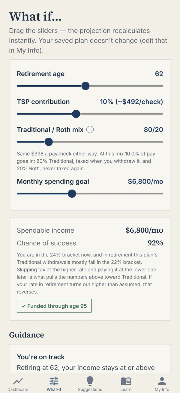 What-If: move a slider, see the whole plan change.